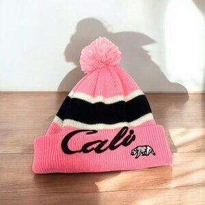 Cali Pink Pom Beanie With Black & White Stripes